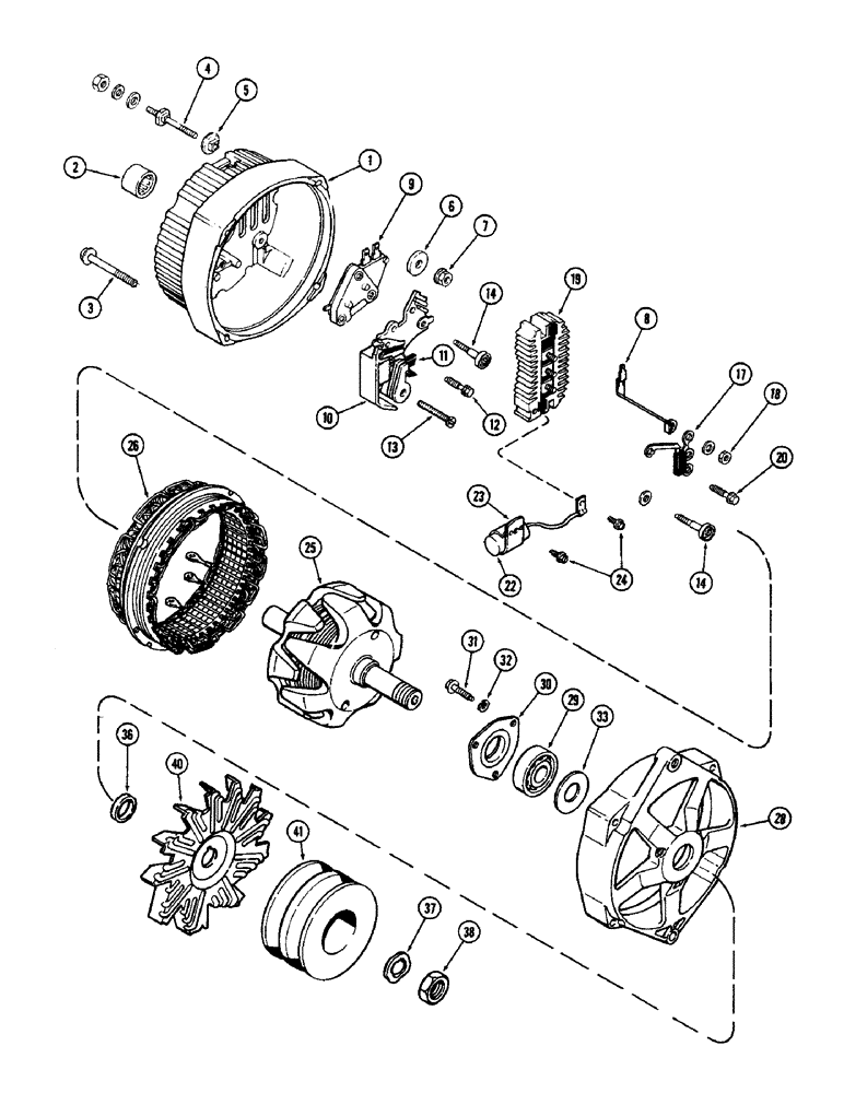 Схема запчастей Case IH 2590 - (4-130) - ALTERNATOR ASSEMBLY, 61 AMPERE, USES METRIC HARDWARE (04) - ELECTRICAL SYSTEMS