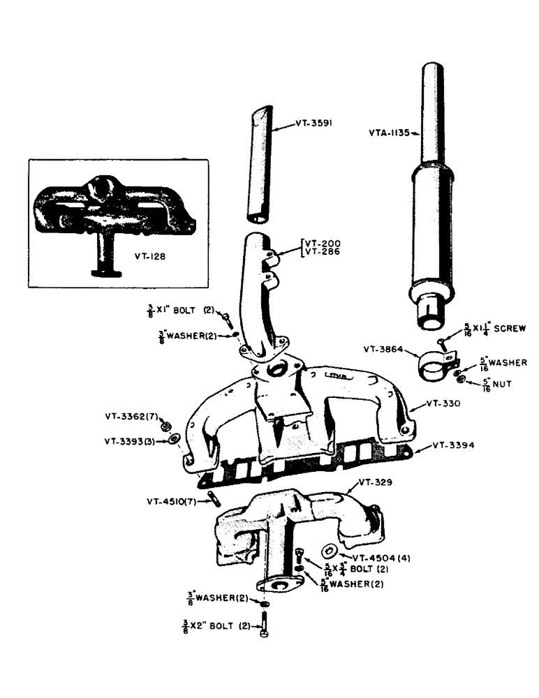 Схема запчастей Case IH VAI-SERIES - (014) - GASOLINE MANIFOD, EXHAUST PIPE, AND MUFFLER (02) - ENGINE