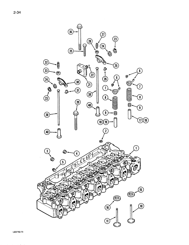 Схема запчастей Case IH 1620 - (2-34) - CYLINDER HEAD AND VALVE MECHANISM, 6T-590 ENGINE (01) - ENGINE