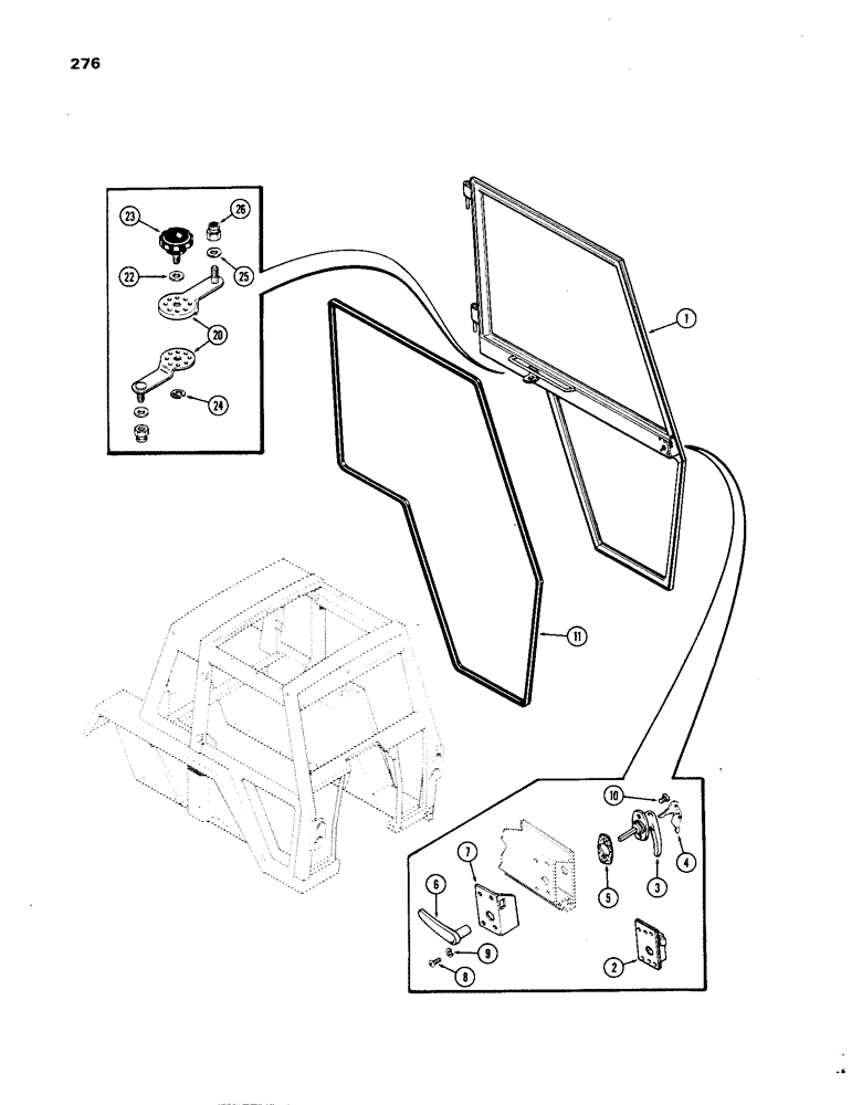 Схема запчастей Case IH 1270 - (276) - CAB, DOOR ASSEMBLY, USED PRIOR TO CAB SERIAL NUMBER 7814176 (09) - CHASSIS/ATTACHMENTS