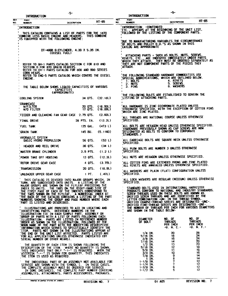 Схема запчастей Case IH 1470 - (00-05) - INTRODUCTION - FLUID CAPACITIES (00) - GENERAL