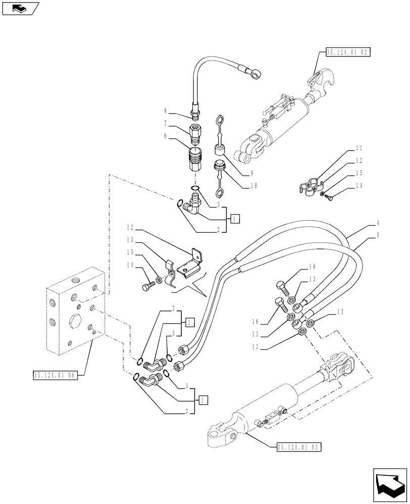 Схема запчастей Case IH PUMA 185 - (35.124.01[04]) - RIGHT LIFT ROD AND TOP LINK HYDRAULIC ADJUST W/ELECTRONIC CONTROL - PIPES AND SUPPORTS (VAR.728484) (35) - HYDRAULIC SYSTEMS