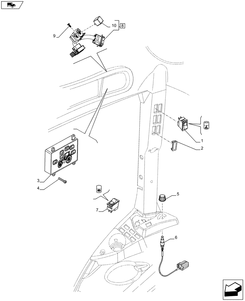 Схема запчастей Case IH PUMA 170 - (55.512.01) - WORKLAMPS CONTROL AND HYDRAULIC MASTER SWITCH (55) - ELECTRICAL SYSTEMS