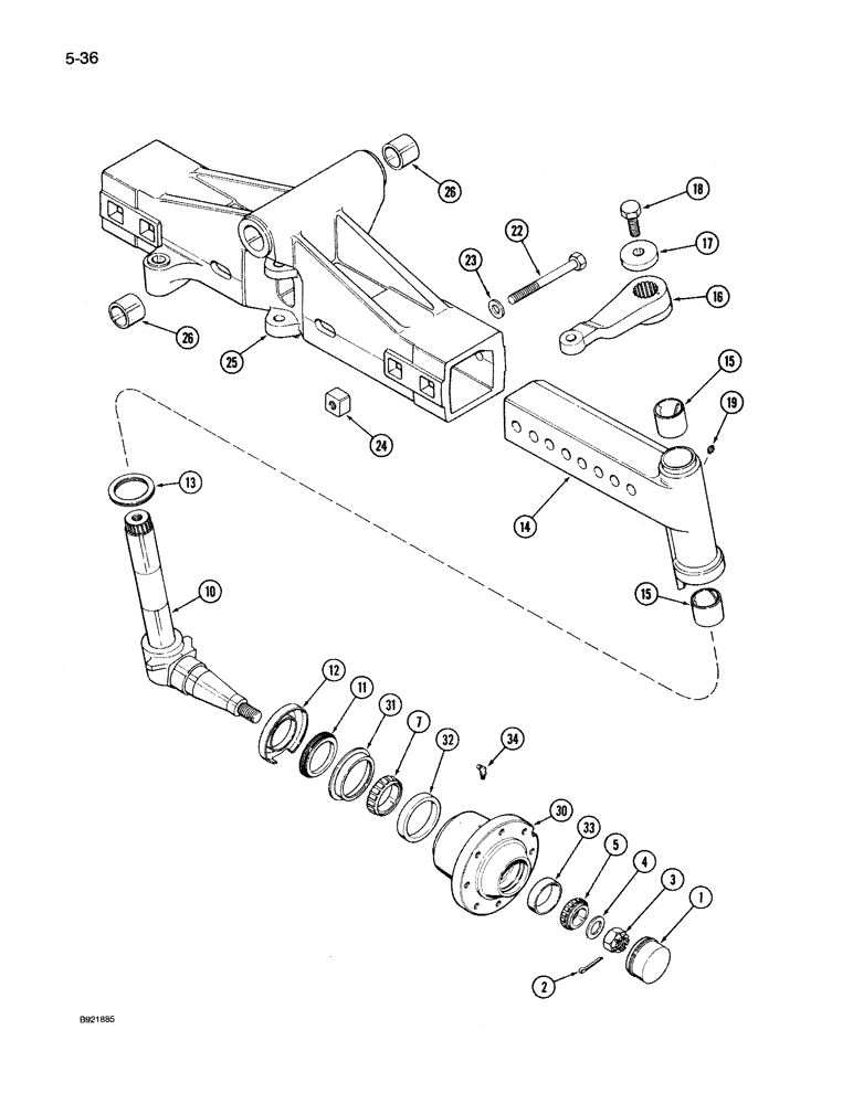 Схема запчастей Case IH 7140 - (5-036) - ADJUSTABLE FRONT AXLE, SPINDLE AND WHEEL HUB, TWO WHEEL DRIVE (05) - STEERING