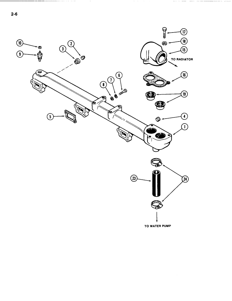 Схема запчастей Case IH 4494 - (2-006) - WATER MANIFOLD AND THERMOSTAT, 504BDT DIESEL ENGINE (02) - ENGINE