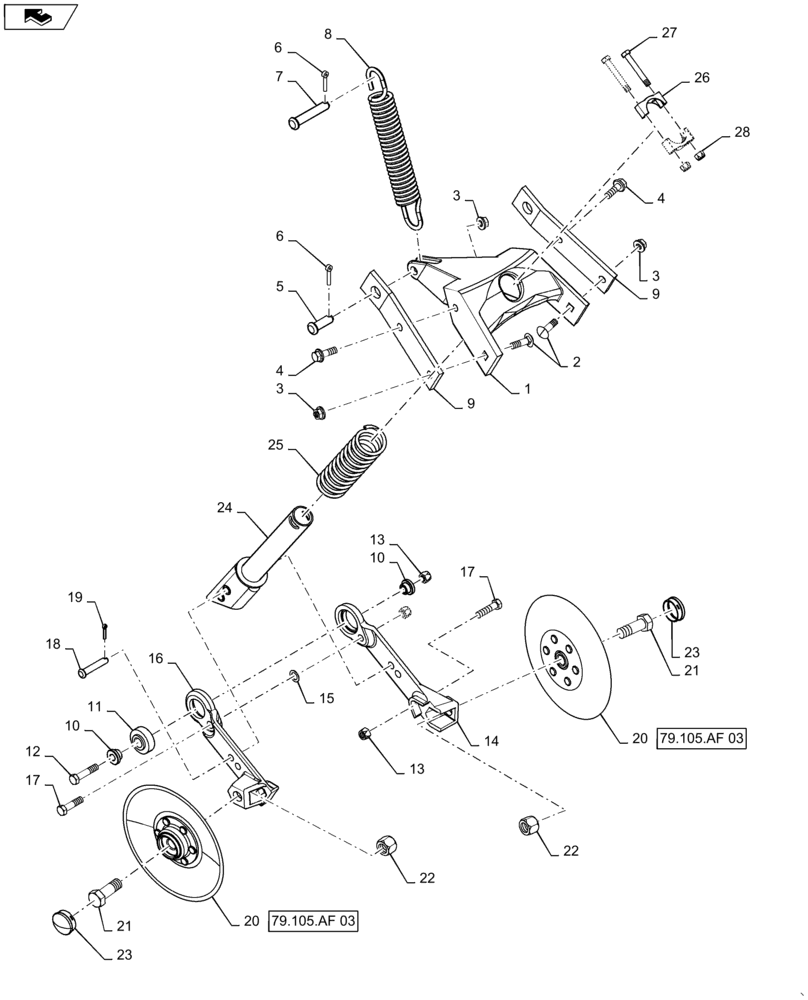 Схема запчастей Case IH 1255 - (79.105.AF[04]) - ROW UNIT CLOSING WITH OUT PRESS WHEEL (79) - PLANTING