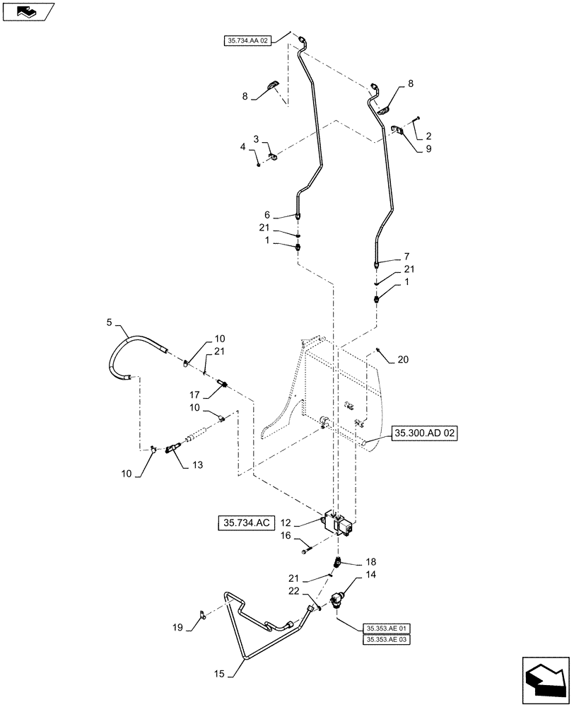 Схема запчастей Case IH SR220 - (35.734.AA[01]) - HYDRAULIC COUPLER CHASSIS PLUMBING (35) - HYDRAULIC SYSTEMS