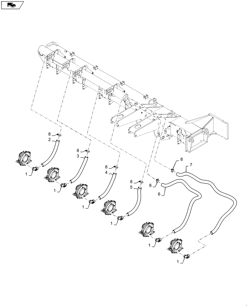 Схема запчастей Case IH 1265 - (79.103.AA[16]) - ROW UNIT VACUUM HOSE OUTER RIGHT 90 (79) - PLANTING