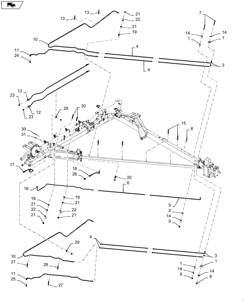 Схема запчастей Case IH 1265 - (35.944.AI[04]) - HYDRAULICS RIGHT DRAFT TUBES FOR 32/30 (35) - HYDRAULIC SYSTEMS