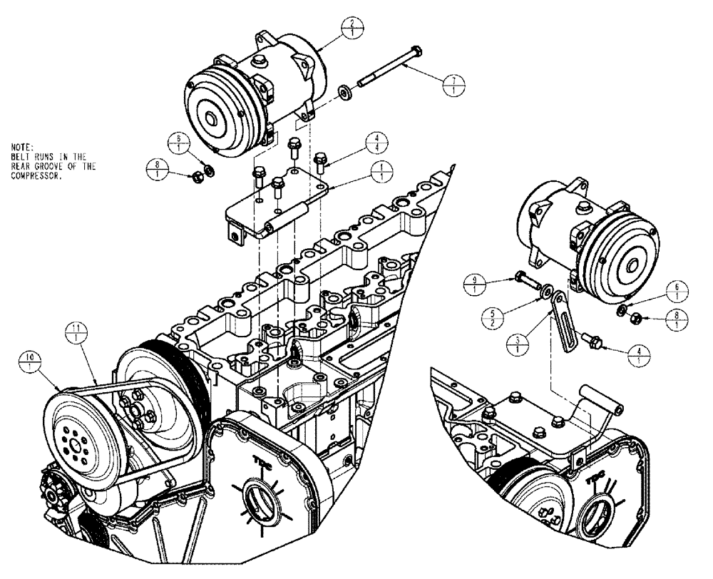 Схема запчастей Case IH TITAN 4520 - (02-024) - COMPRESSOR GROUP, A/C (01) - ENGINE