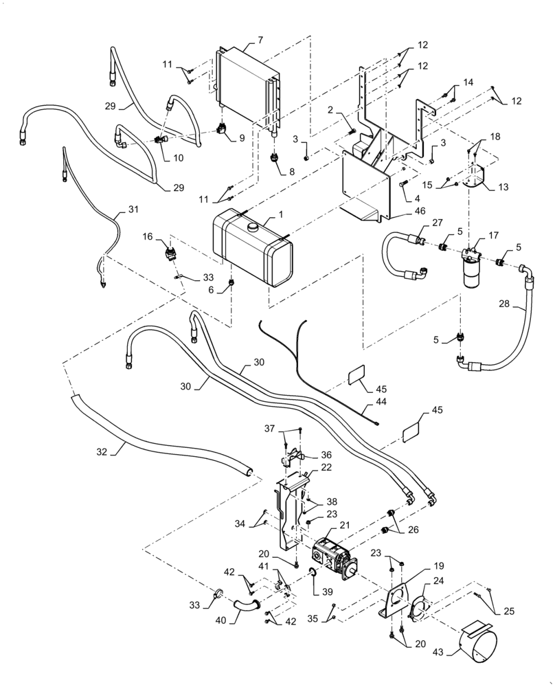 Схема запчастей Case IH 1265 - (35.106.AO[01]) - PTO HOSES AND PUMP (35) - HYDRAULIC SYSTEMS