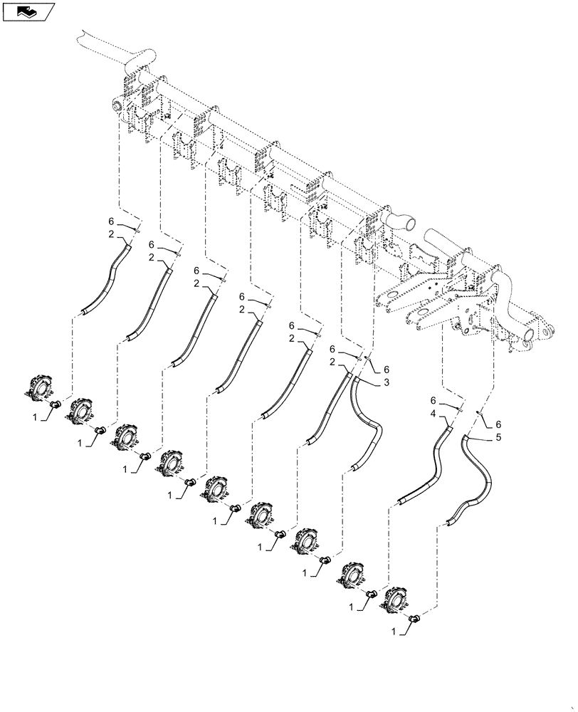 Схема запчастей Case IH 1265 - (79.103.AA[14]) - ROW UNIT VACUUM HOSE MIDDLE RIGHT FOR 36/30 (79) - PLANTING