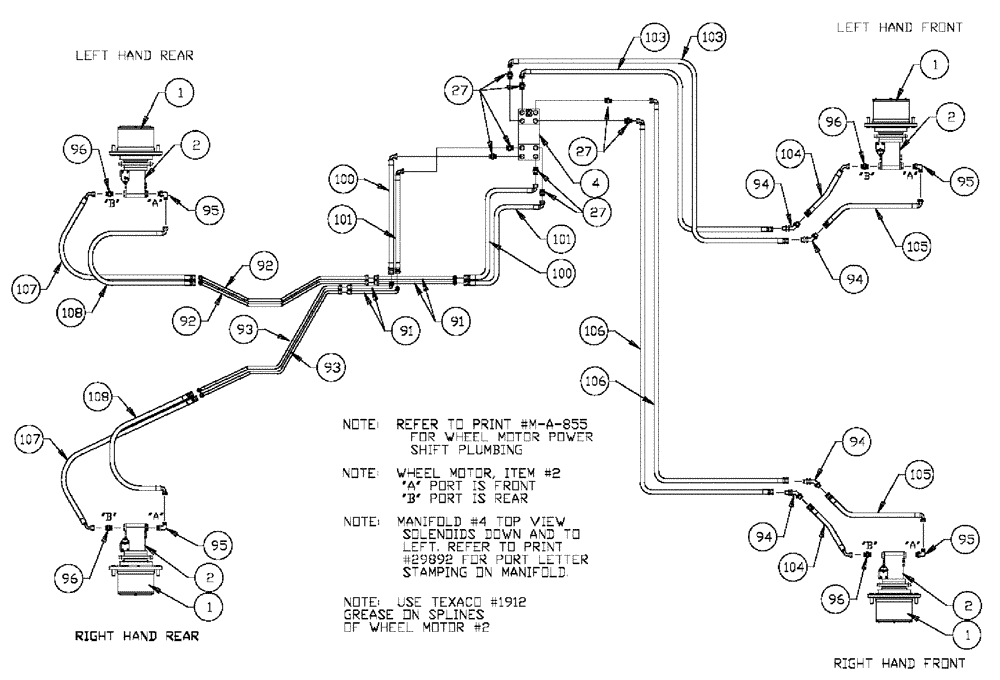 Схема запчастей Case IH 3185 - (06-007) - WHEEL MOTOR PLUMBING Hydraulic Plumbing