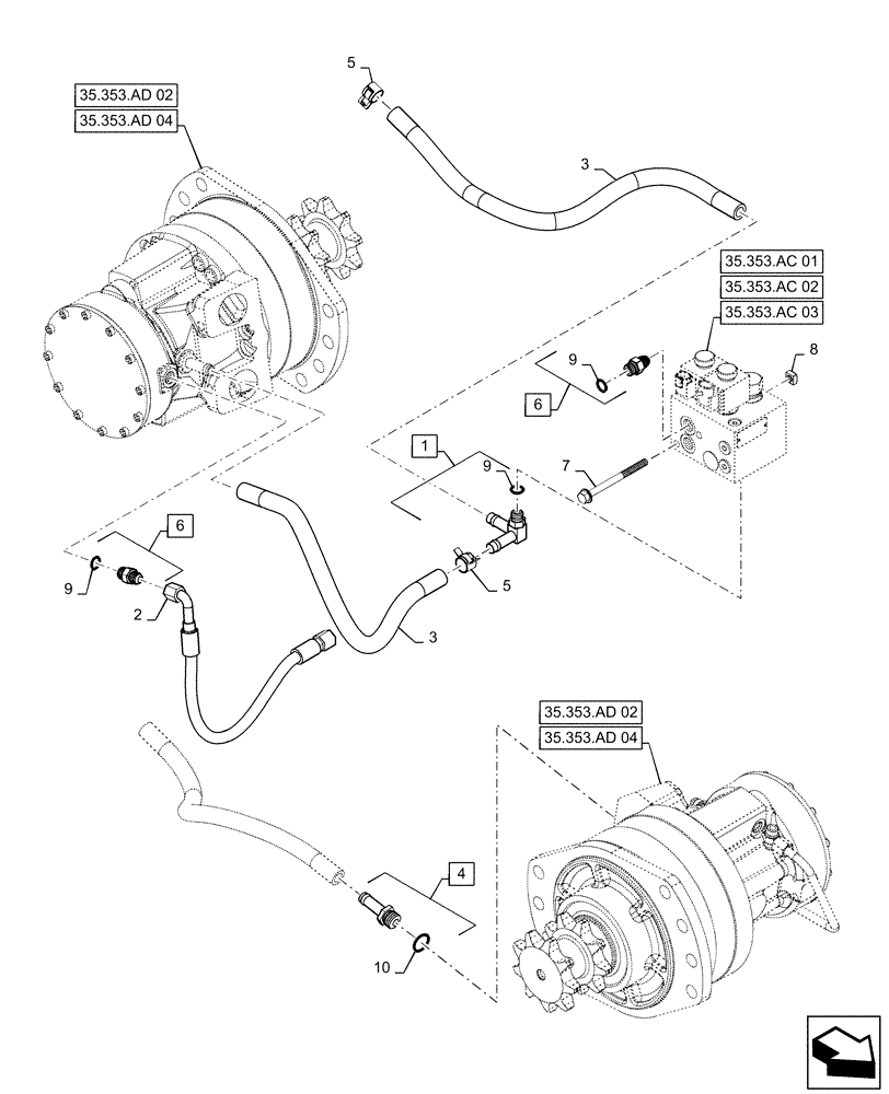 Схема запчастей Case IH SV250 - (35.353.AC[04]) - BRAKE LINES (35) - HYDRAULIC SYSTEMS