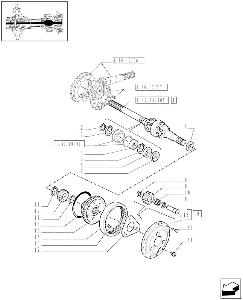 Схема запчастей Case IH MAXXUM 115 - (1.40.10/10[01]) - (CL.3) FRONT AXLE WITH DOG CLUTCH LESS ST. SENS. - PROPELLER SHAFT AND EPICYCLIC GEAR TRAIN - C6449 (VAR.330416 (04) - FRONT AXLE & STEERING