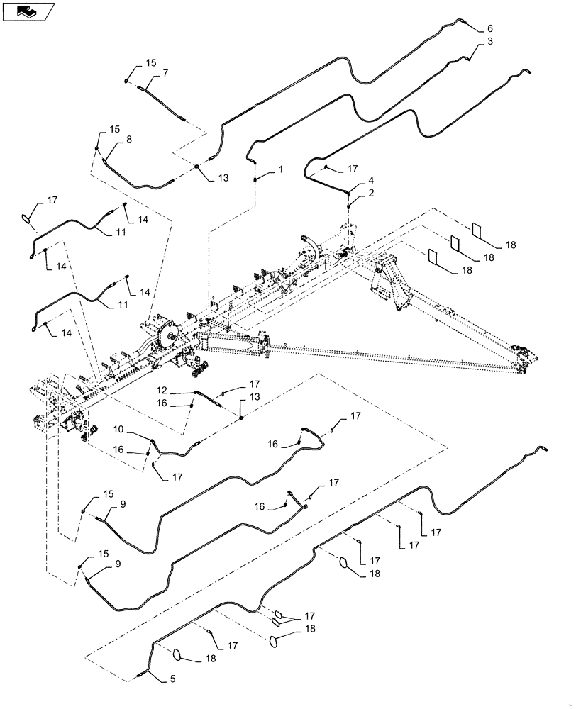 Схема запчастей Case IH 1265 - (35.944.AI[15]) - HYDRAULIC HOSES AND FITTINGS RIGHT FOR 32/30 (35) - HYDRAULIC SYSTEMS