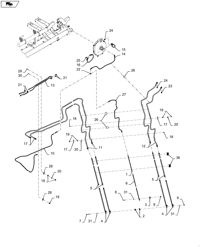 Схема запчастей Case IH 1265 - (35.944.AI[03]) - HYDRAULICS LEFT DRAFT TUBES FOR 32/30 (35) - HYDRAULIC SYSTEMS