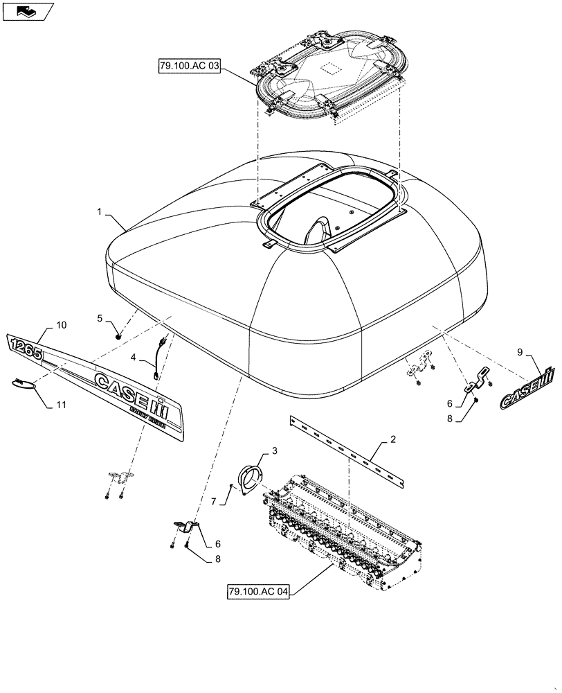 Схема запчастей Case IH 1265 - (79.100.AC[02]) - BULK FILL TANK 60 BU RIGHT (79) - PLANTING
