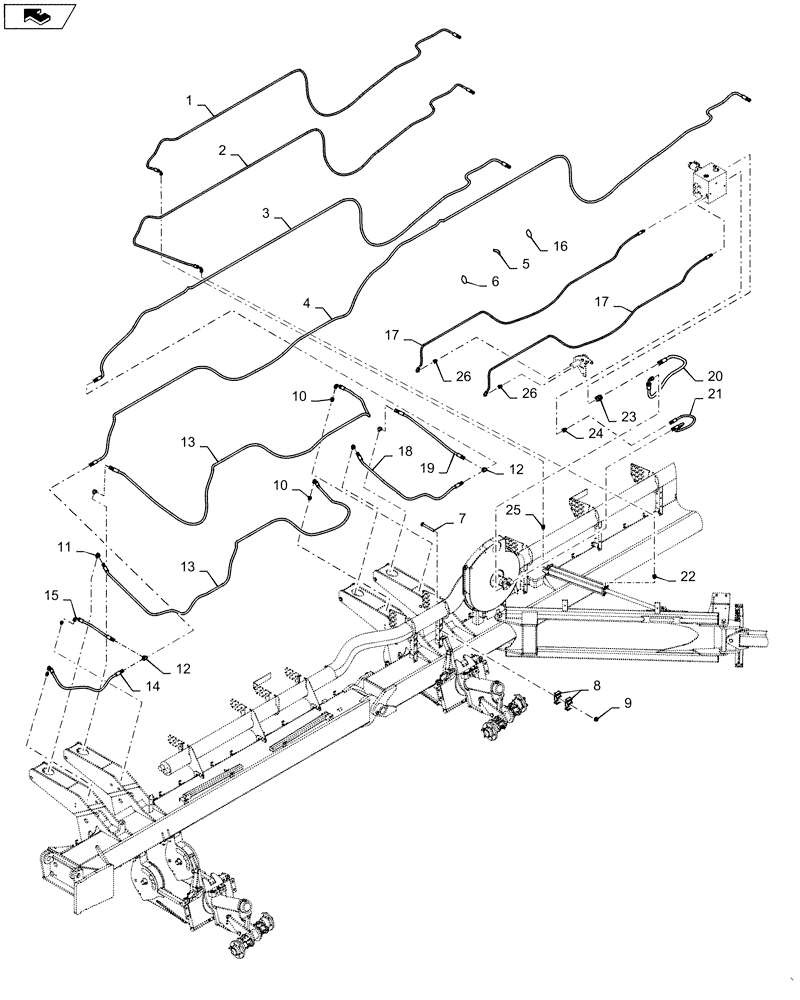 Схема запчастей Case IH 1265 - (35.944.AI[13]) - HYDRAULIC HOSES AND FITTINGS RIGHT FOR 36/30 (35) - HYDRAULIC SYSTEMS