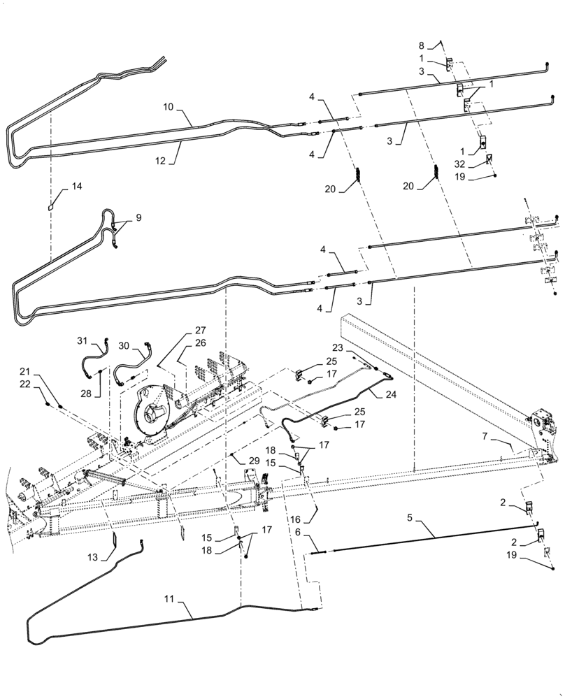 Схема запчастей Case IH 1265 - (35.944.AI[08]) - RIGHT HAND DRAFT HYDRAULIC TUBE 60FT (35) - HYDRAULIC SYSTEMS