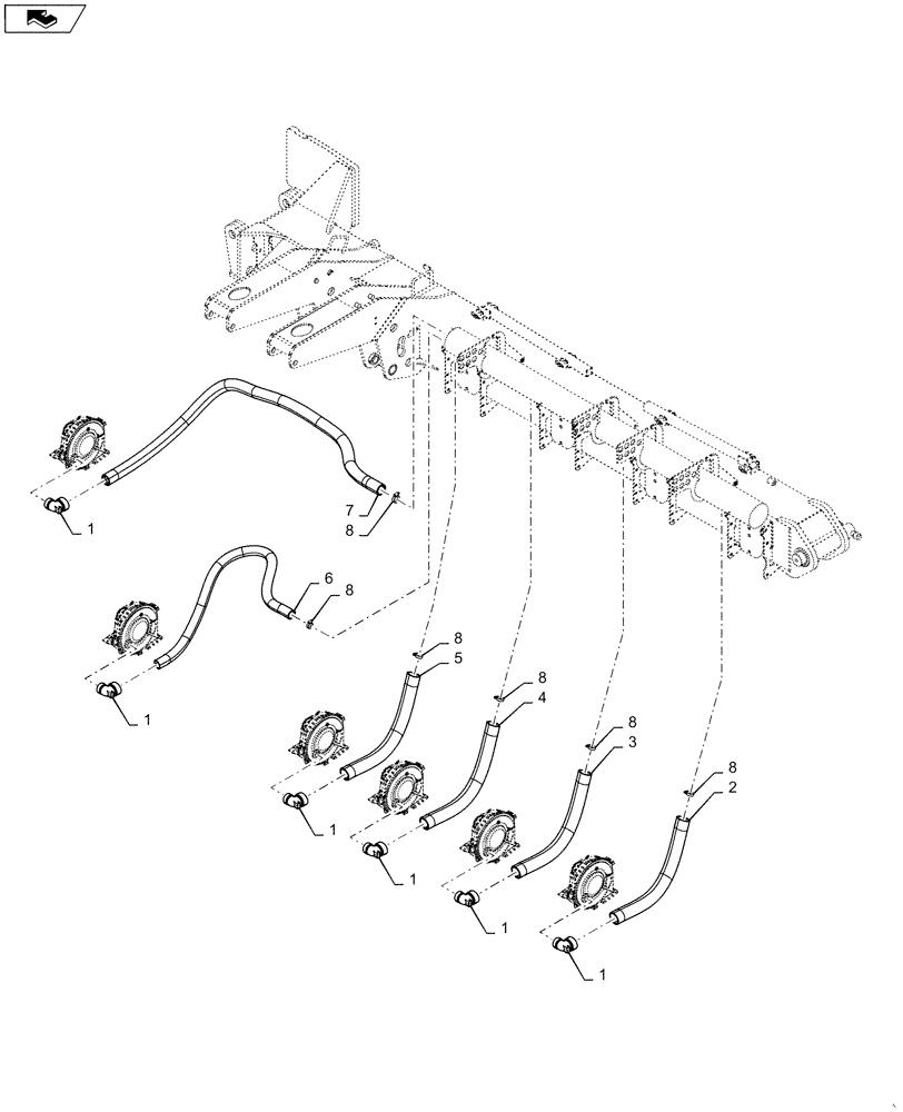 Схема запчастей Case IH 1265 - (79.103.AA[15]) - ROW UNIT VACUUM HOSE OUTER LEFT 90 (79) - PLANTING