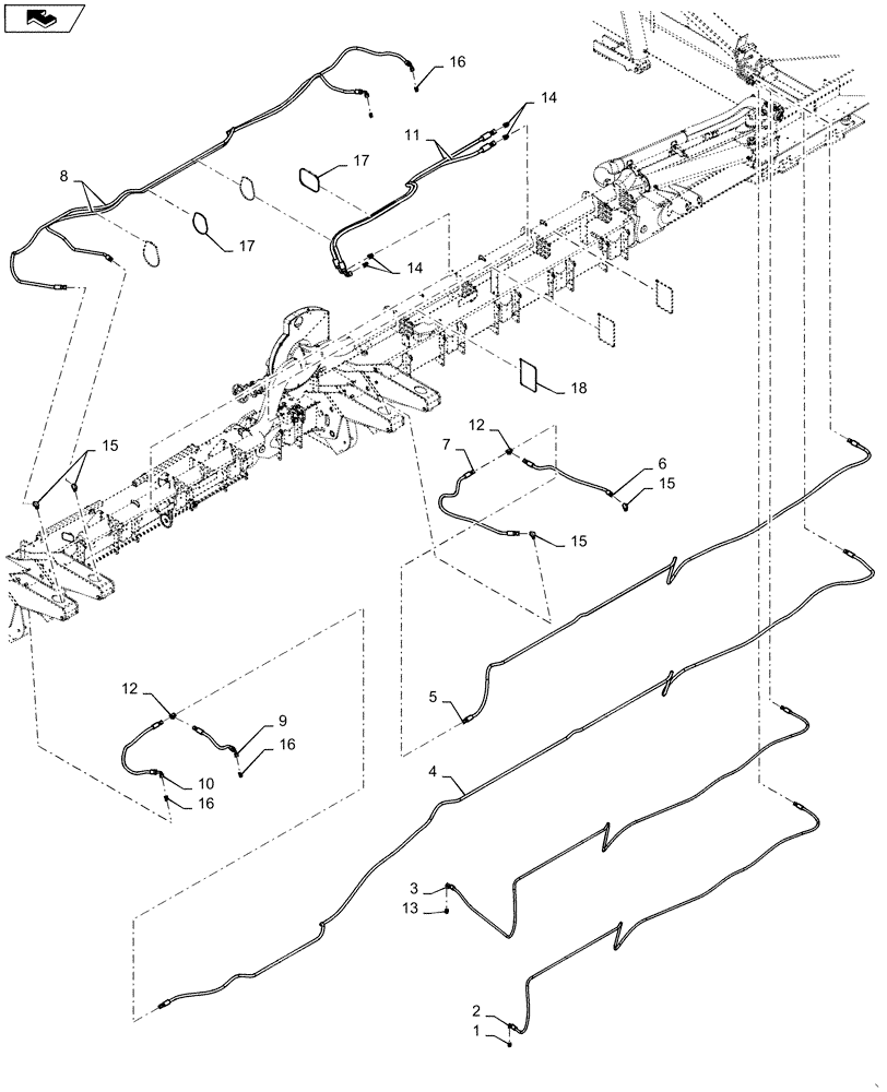 Схема запчастей Case IH 1265 - (35.944.AI[14]) - HYDRAULICS HOSES AND FITTINGS LEFT FOR 32/30 (35) - HYDRAULIC SYSTEMS