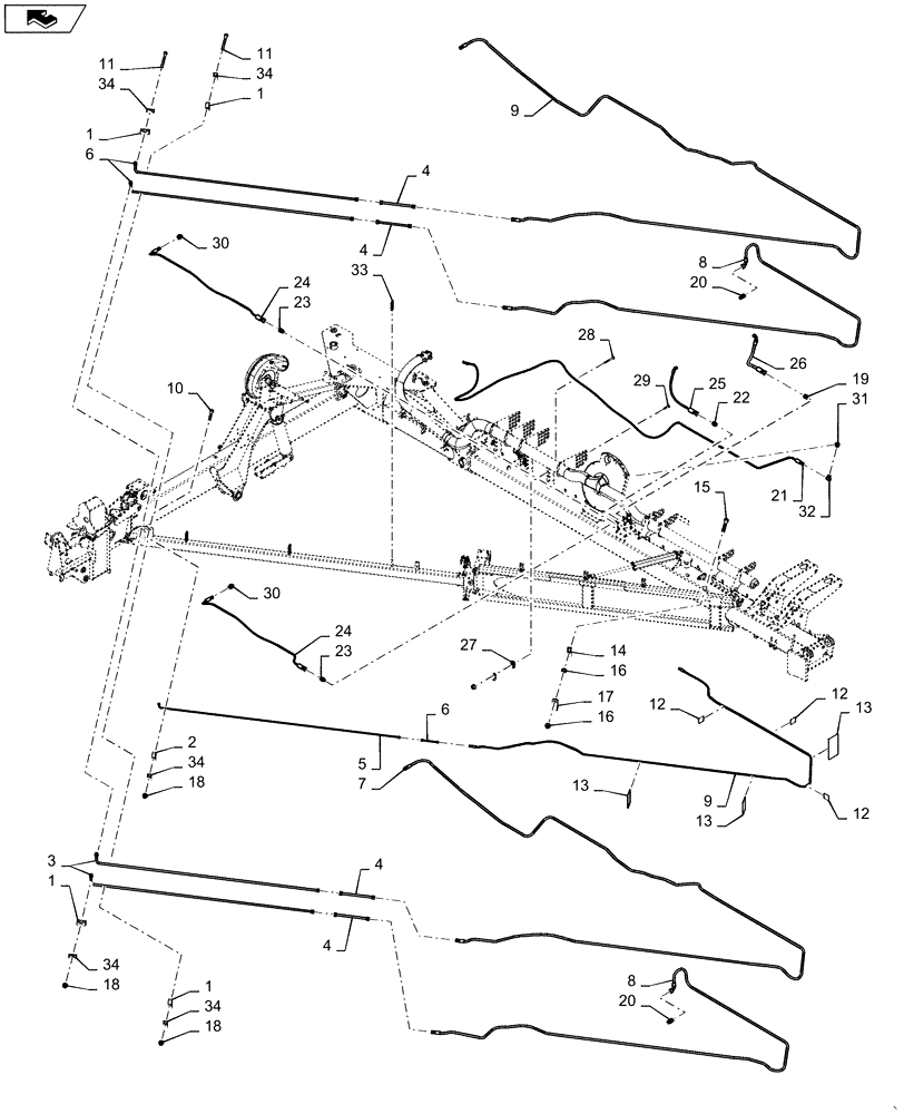 Схема запчастей Case IH 1265 - (35.944.AI[07]) - HYDRAULIC DRAFT TUBES LEFT FOR 36/20 (35) - HYDRAULIC SYSTEMS