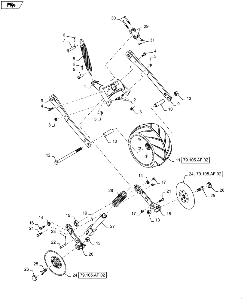 Схема запчастей Case IH 1255 - (79.105.AF[01]) - ROW UNIT CLOSING WITH PRESS WHEEL (79) - PLANTING