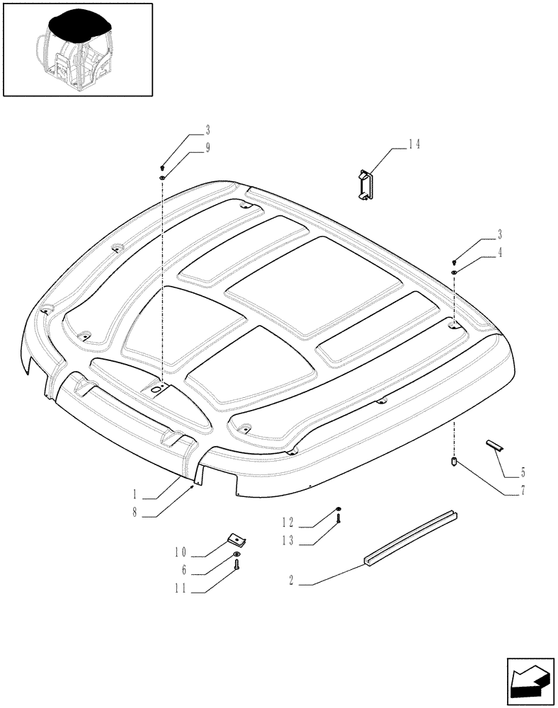 Схема запчастей Case IH PUMA 195 - (1.94.0[01]) - EEAA ROOF WITH HIGH PROFILE LESS HIGH VISIBILITY PANEL - ROOF (10) - OPERATORS PLATFORM/CAB