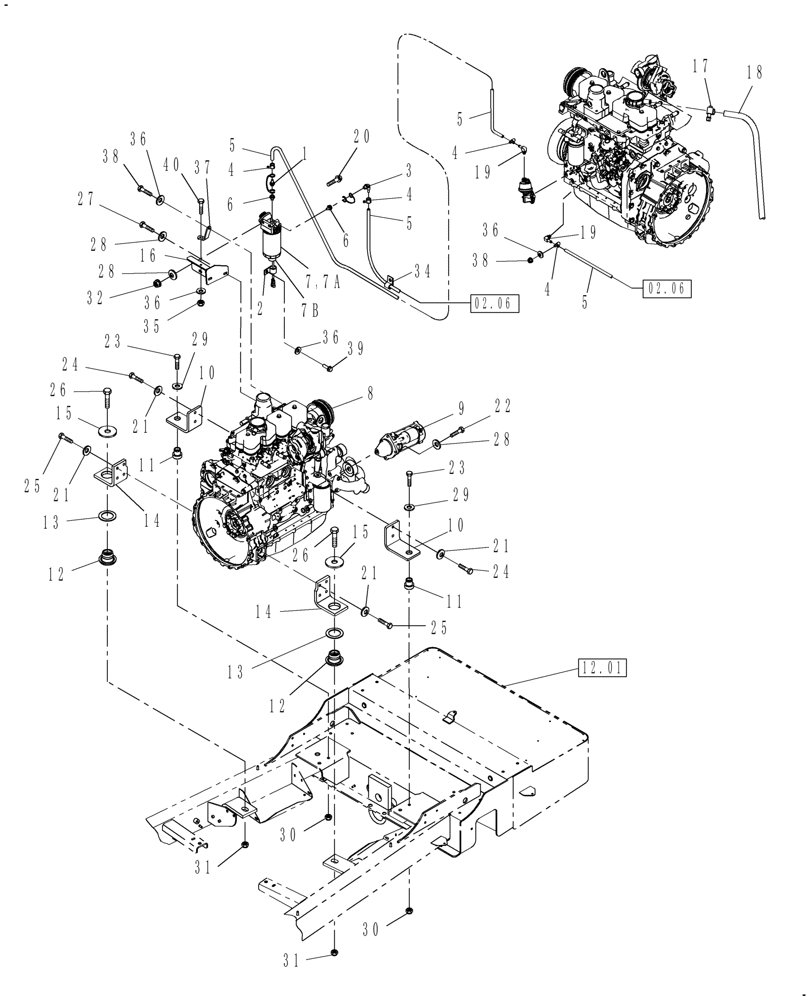 Схема запчастей Case IH WD1203 - (02.10[2]) - ENGINE, MOUNTS, STARTER & FUEL FILTER (02) - ENGINE EQUIPMENT