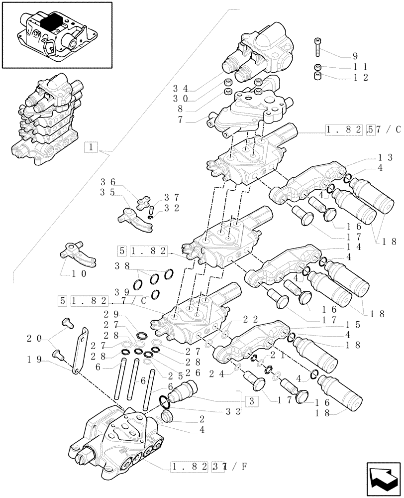 Схема запчастей Case IH MXU110 - (1.82.7/05A) - 3 REMOTE VALVE & RELATED PARTS (07) - HYDRAULIC SYSTEM