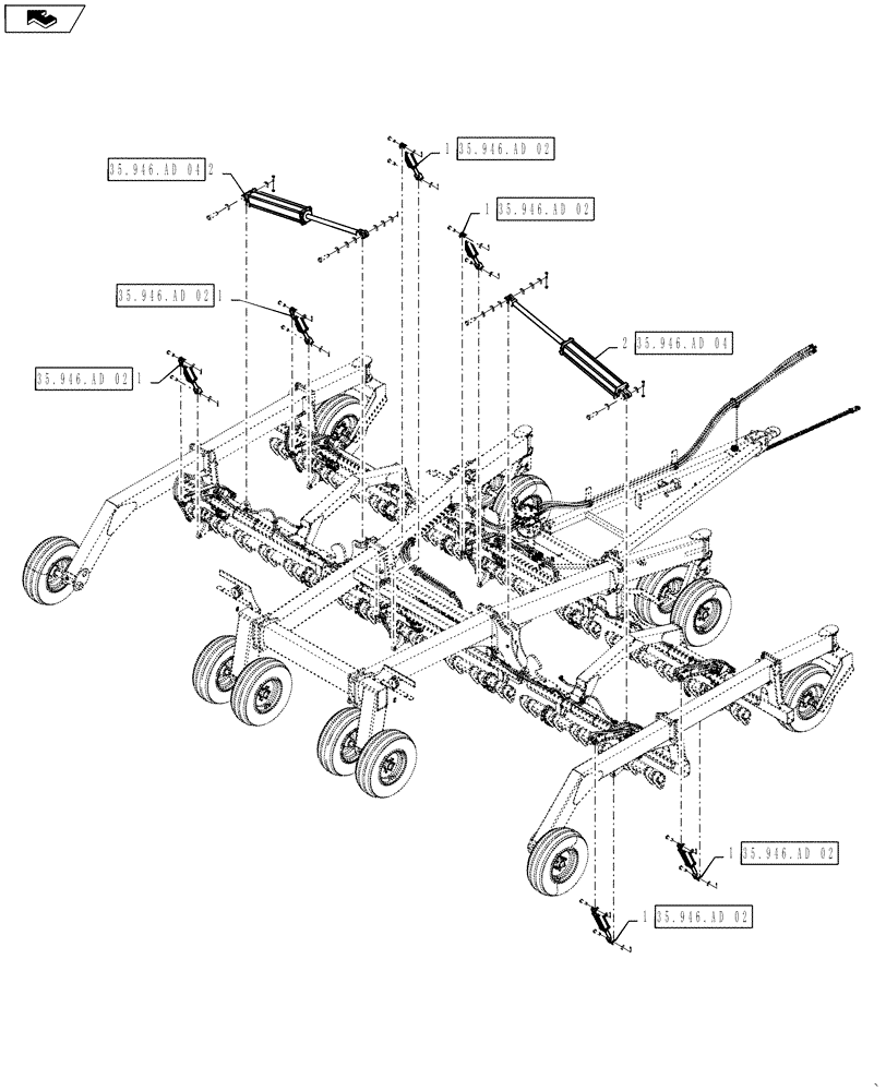 Схема запчастей Case IH 500 - (35.946.AD[08]) - 30 FOOT HYDRAULIC CYLINDER LAYOUT (35) - HYDRAULIC SYSTEMS