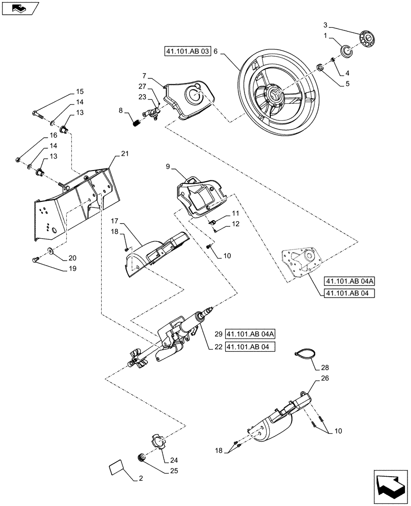 Схема запчастей Case IH MAXXUM 120 - (41.101.AB[02]) - VAR - 330631, 333631, 743723 - FAST STEERING - STEERING WHEEL AND COLUMN (41) - STEERING