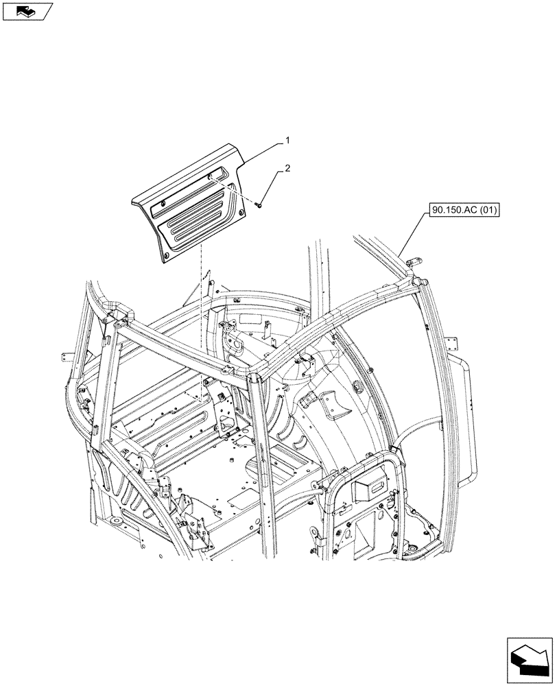 Схема запчастей Case IH FARMALL 85C - (90.160.AH[01]) - VAR - 334179, 334180, 334183, 334185, 334211, 336606, 391606, 743496, 743573, 744588 - REAR COVER, W/ CAB (90) - PLATFORM, CAB, BODYWORK AND DECALS