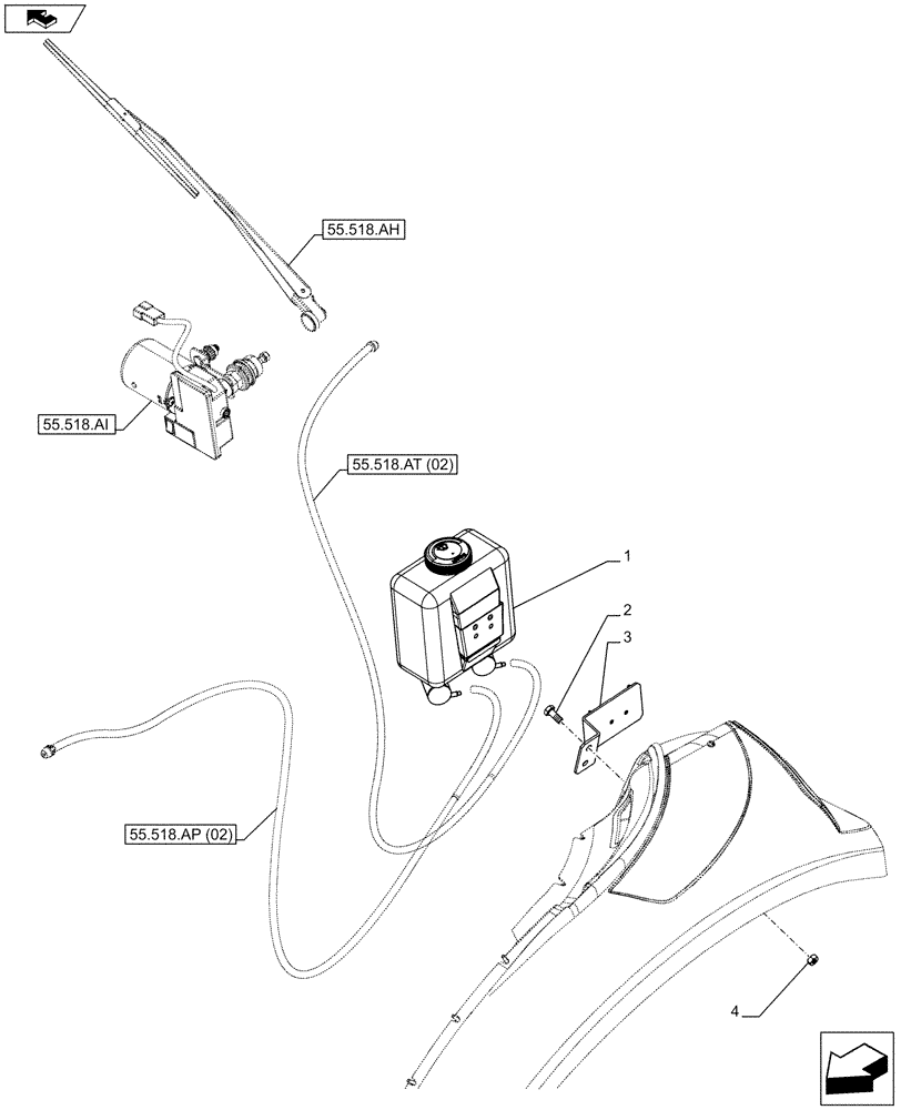 Схема запчастей Case IH FARMALL 115C - (55.518.AT[02]) - VAR - 334180, 334181, 334182, 334183, 334184, 334185, 744588 - WATER TANK (55) - ELECTRICAL SYSTEMS