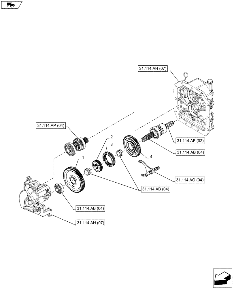 Схема запчастей Case IH FARMALL 95C - (31.114.AT[04]) - VAR - 743594 - PTO 540/1000 RPM, HYDRAULIC, DRIVEN GEAR - NA (31) - IMPLEMENT POWER TAKE OFF