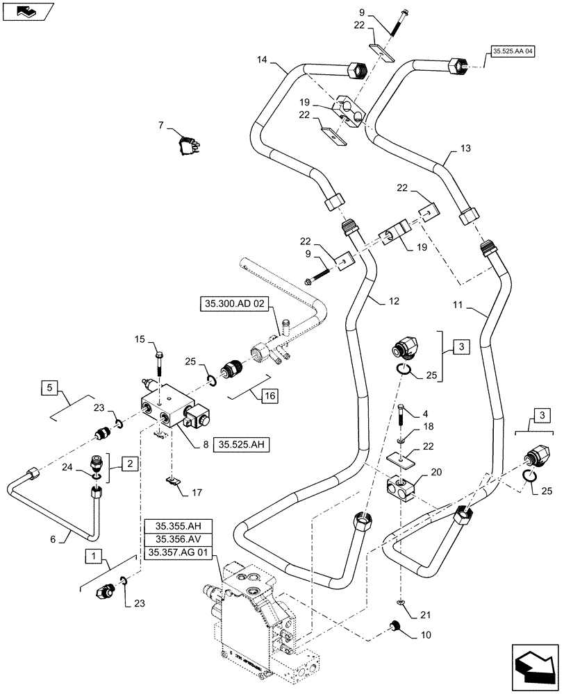 Схема запчастей Case IH SV250 - (35.525.AA[03]) - AUXILIARY CHASSIS PLUMBING, HIGH FLOW (35) - HYDRAULIC SYSTEMS