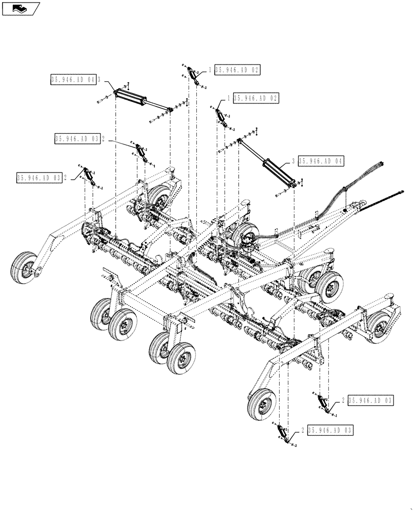 Схема запчастей Case IH 500 - (35.946.AD[01]) - 25 FOOT HYDRAULIC CYLINDER LAYOUT (35) - HYDRAULIC SYSTEMS