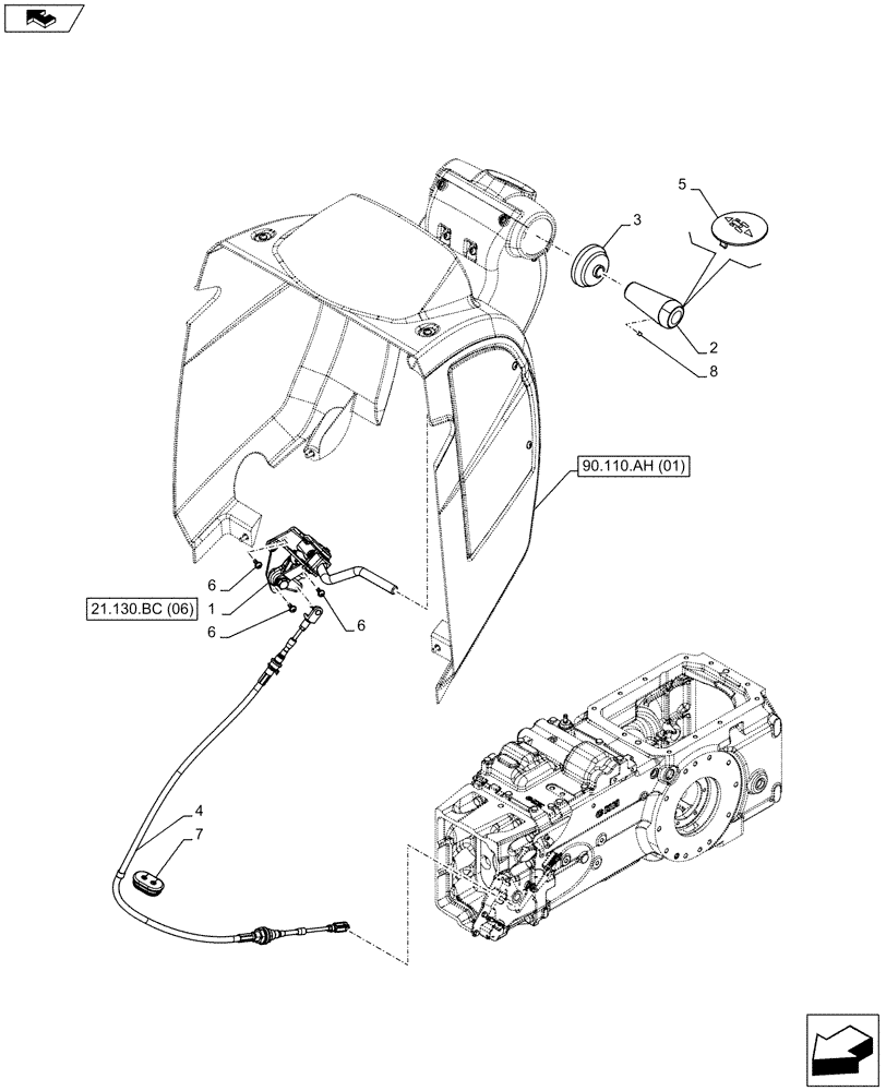 Схема запчастей Case IH FARMALL 105C - (21.130.BC[05]) - VAR - 744761 - REVERSER, CONTROL LEVER, W/O CAB (21) - TRANSMISSION