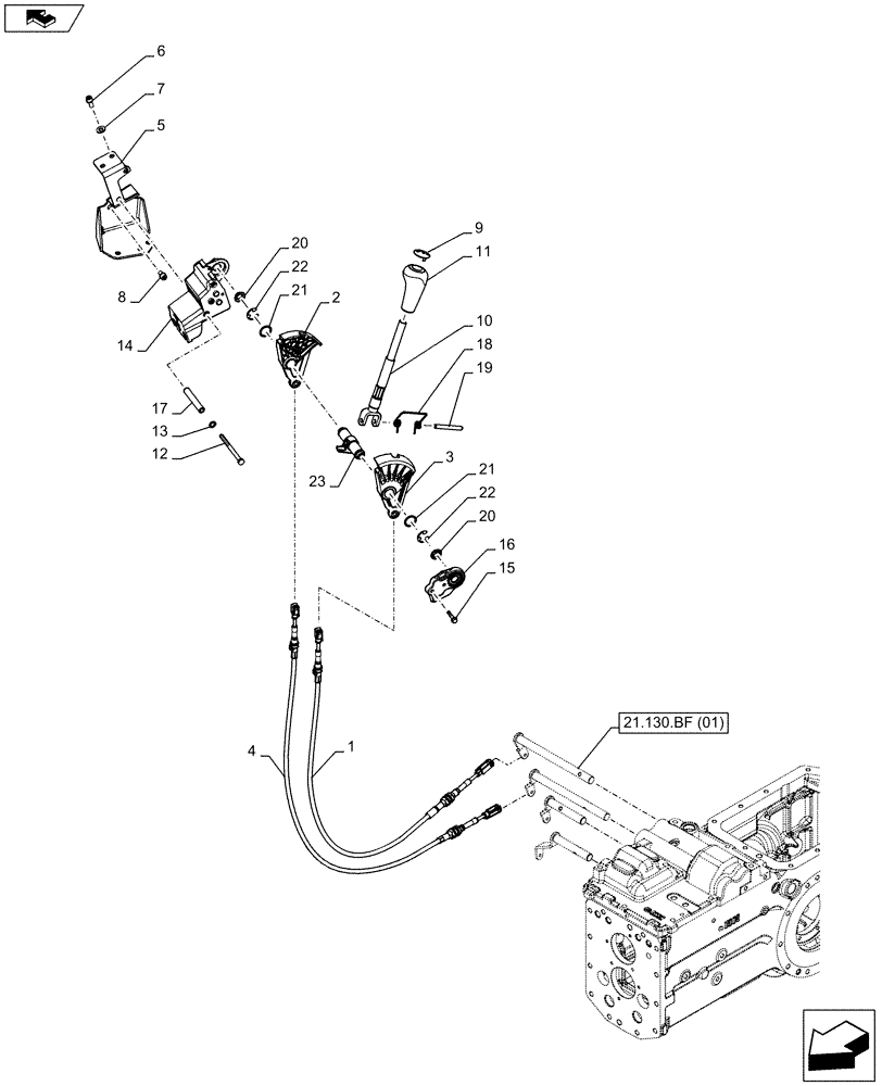 Схема запчастей Case IH FARMALL 85C - (21.130.BC[10]) - RANGE, CONTROL LEVER (21) - TRANSMISSION