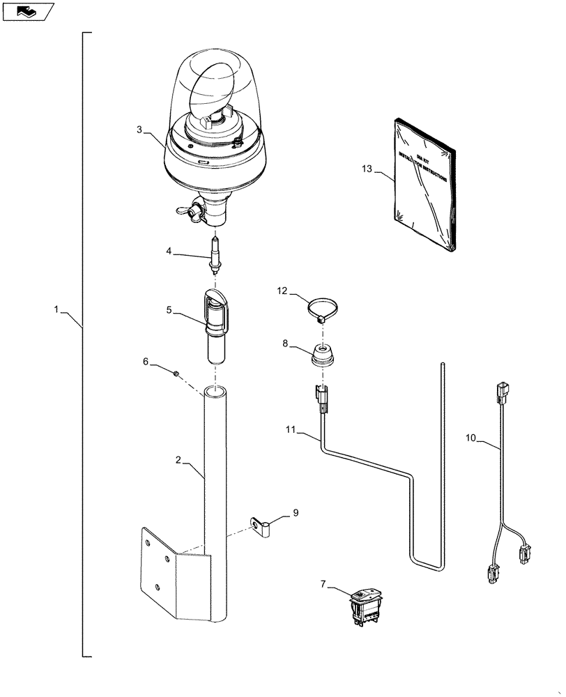 Схема запчастей Case IH MAGNUM 370 - (88.055.02) - DIA KIT, LEFT HAND BEACON LIGHT (88) - ACCESSORIES