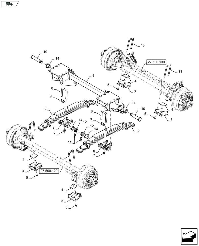 Схема запчастей Case IH LB434S - (27.500.110) - LARGE STEERED TANDEM AXLE, SUSPENSION - FRANCE ONLY (27) - REAR AXLE SYSTEM