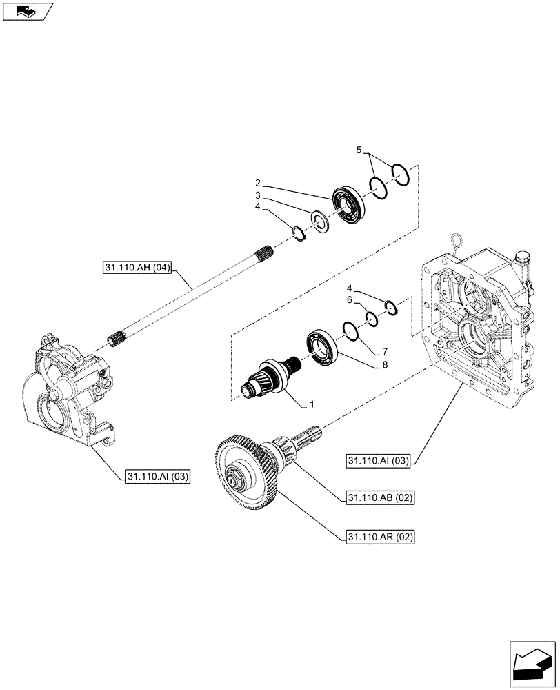 Схема запчастей Case IH FARMALL 95C - (31.110.AK[02]) - VAR - 743565 - PTO 540 RPM, HYDRAULIC, DRIVE GEAR SHAFT (31) - IMPLEMENT POWER TAKE OFF