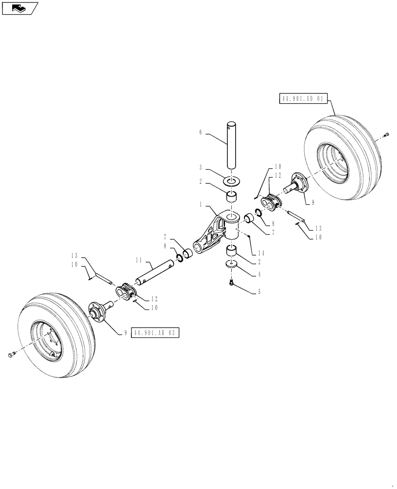 Схема запчастей Case IH 500T - (44.901.AA[05]) - DOUBLE CASTER HI FLOTATION 25 FOOT (44) - WHEELS