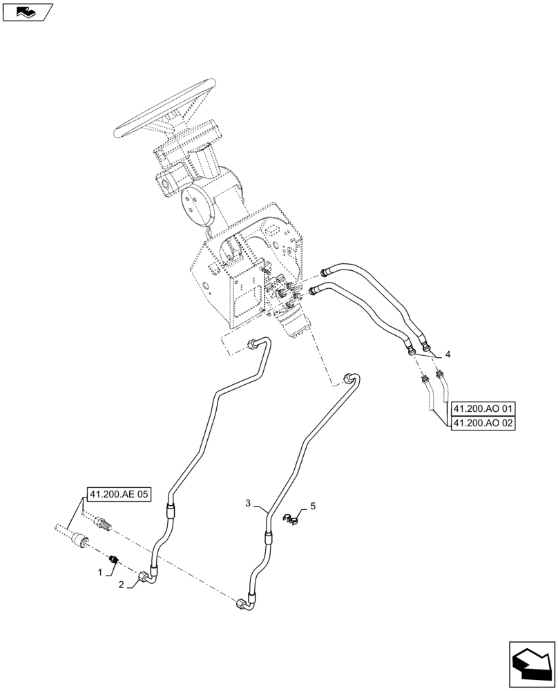 Схема запчастей Case IH MAXXUM 110 - (41.200.AE[03]) - VAR - 333679 + STD - HYDROSTATIC STEERING WITH 80L/MIN FD PUMP AND CAB SUSPENSION STEERING MOTOR PIPES (41) - STEERING