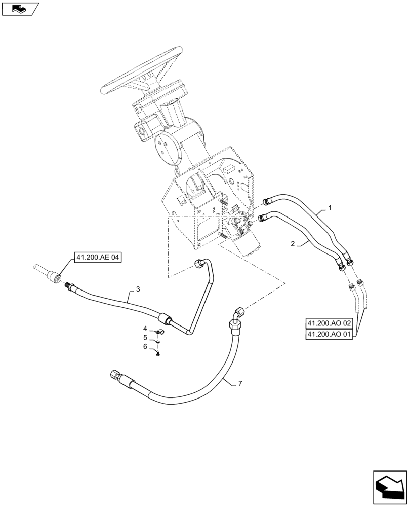 Схема запчастей Case IH MAXXUM 125 - (41.200.AE[01]) - VAR - 330658 + STD - HYDROSTATIC STEERING WITH 113L/MIN CCLS PUMP -STEERING MOTOR PIPES (41) - STEERING