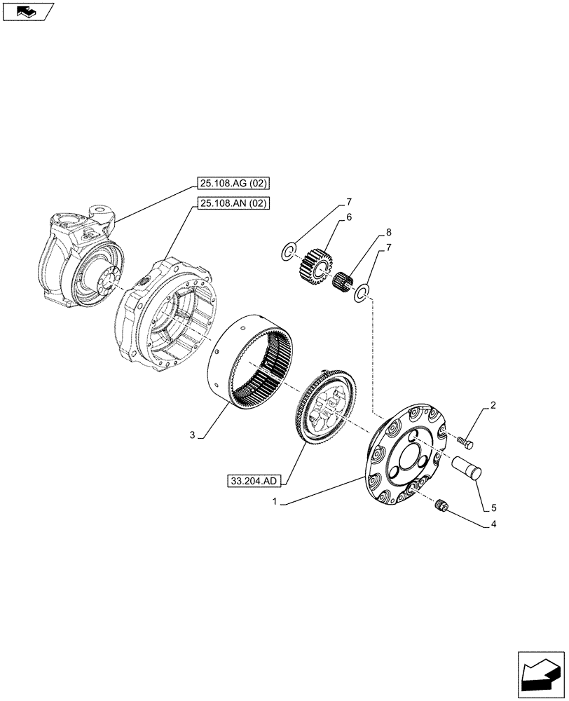 Схема запчастей Case IH FARMALL 105C - (25.108.AB[02]) - VAR - 743561 - 4WD FRONT AXLE, PLANETARY REDUCER, W/HYDRAULIC DIFFERENTIAL LOCK AND BRAKE (25) - FRONT AXLE SYSTEM