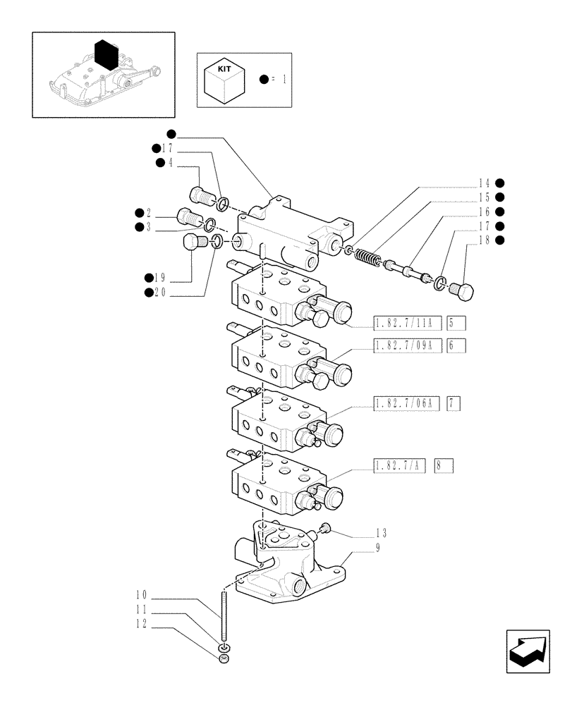 Схема запчастей Case IH JX1095C - (1.82.7/12[01]) - (VAR.166) 4 REAR REMOTE VALVES FOR EDC - CONTROL VALVES - C5484 (07) - HYDRAULIC SYSTEM