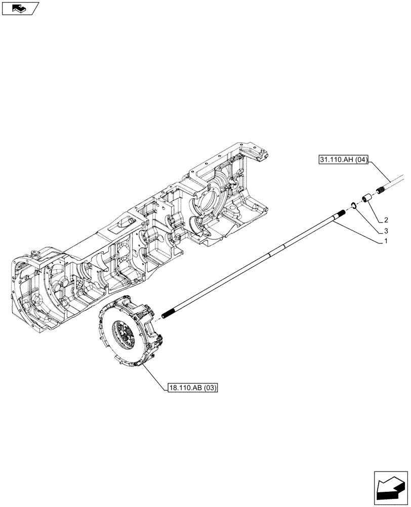 Схема запчастей Case IH FARMALL 105C - (31.110.AH[02]) - VAR - 743565 - PTO 540 RPM - HYDRAULIC, SHAFT, FRONT, W/ CAB (31) - IMPLEMENT POWER TAKE OFF