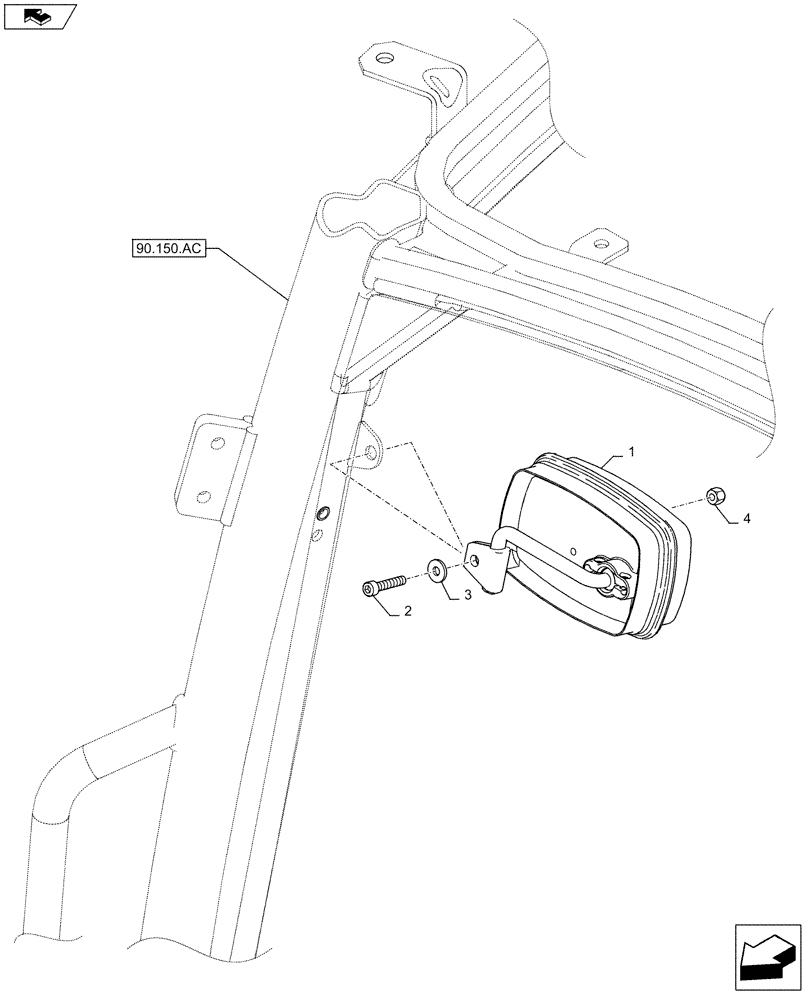 Схема запчастей Case IH FARMALL 85C - (90.151.AK) - VAR - 334180, 334181, 334182, 334183, 334184, 334185, 744588 - REAR VIEW MIRROR, W/ CAB (90) - PLATFORM, CAB, BODYWORK AND DECALS